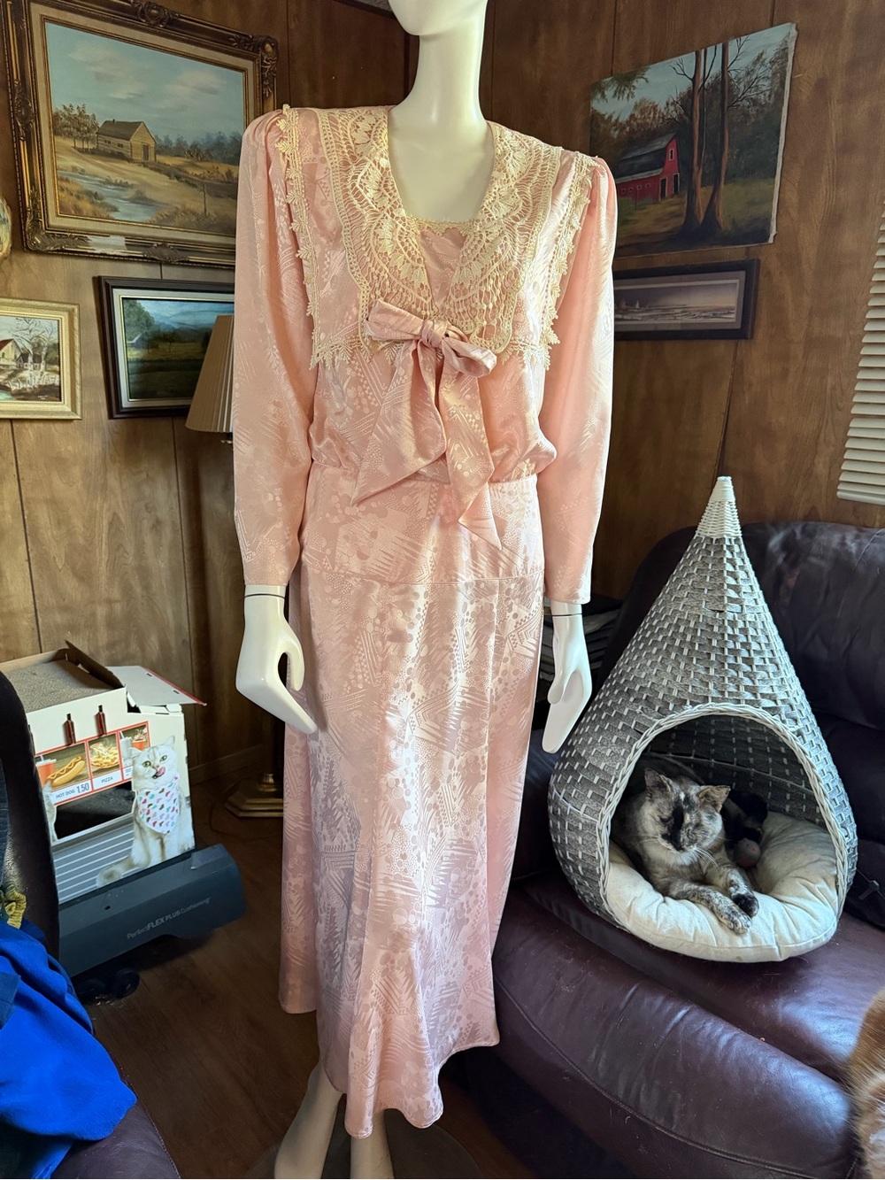 Vintage Dress with Lace Collar Accent
